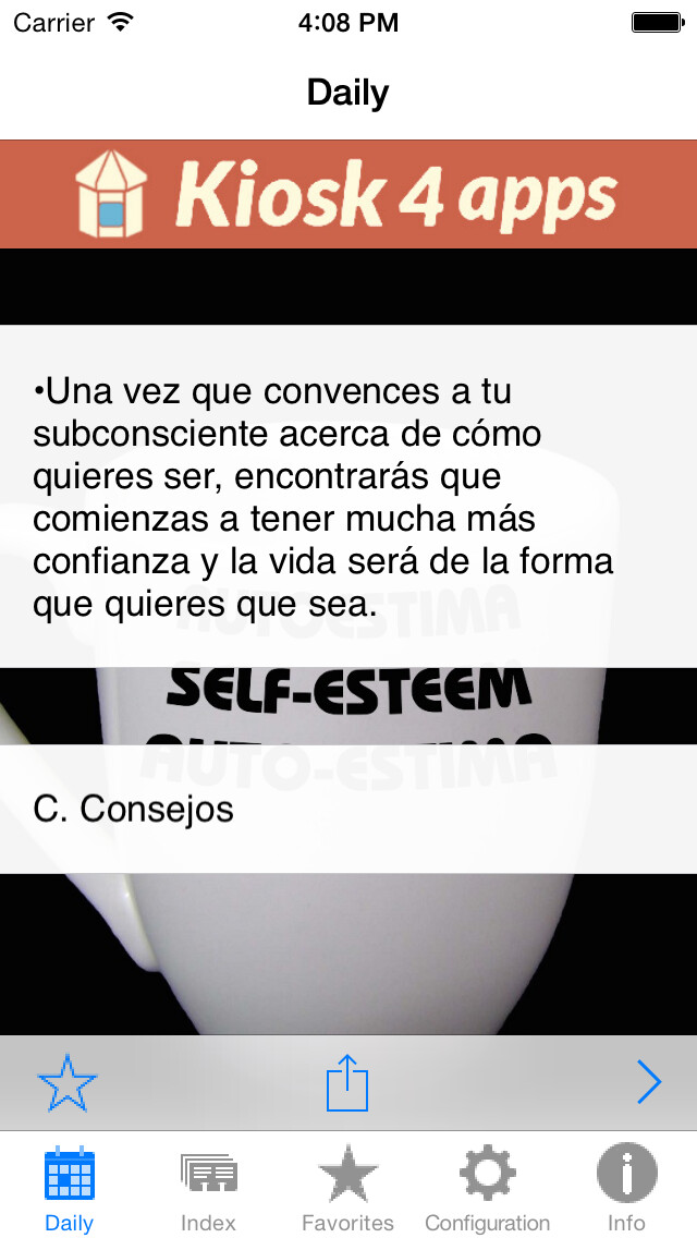 Emulate iPhone app Self-Esteem. Method and Quotes using MyAndroid