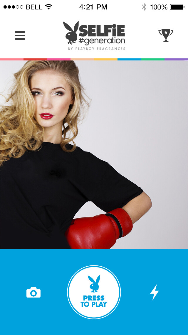 Emulate iPhone app Selfie #generation by Playboy Fragrances using MyAndroid