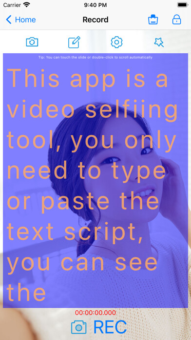 Emulate iPhone app Selfie Teleprompter using MyAndroid