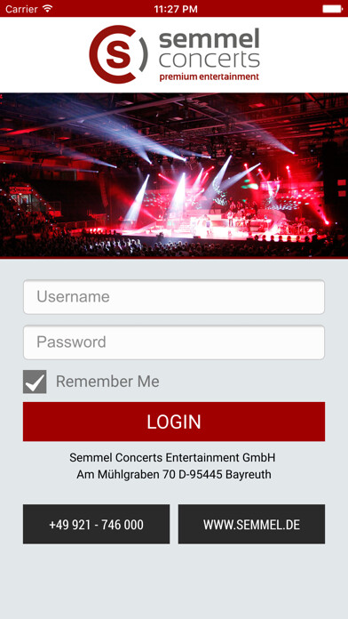 Emulate iPhone app Semmel Concerts Tourbuch using MyAndroid
