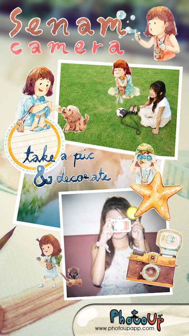 Emulate iPhone app Senam Camera by PhotoUp Watercolor Stamps Frame Filter photo decoration app using MyAndroid