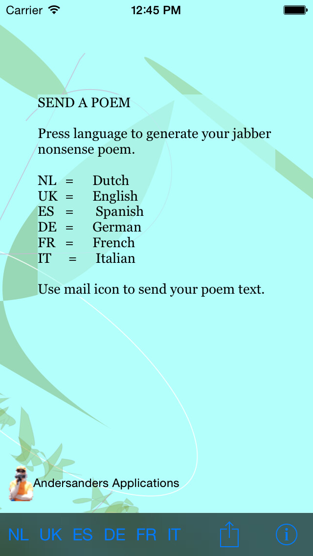 Emulate iPhone app SendaPoem - Nonsense Jabber Poems using MyAndroid