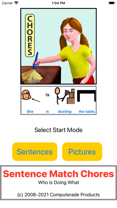 Emulate iPhone app Sentence Match Chores using MyAndroid