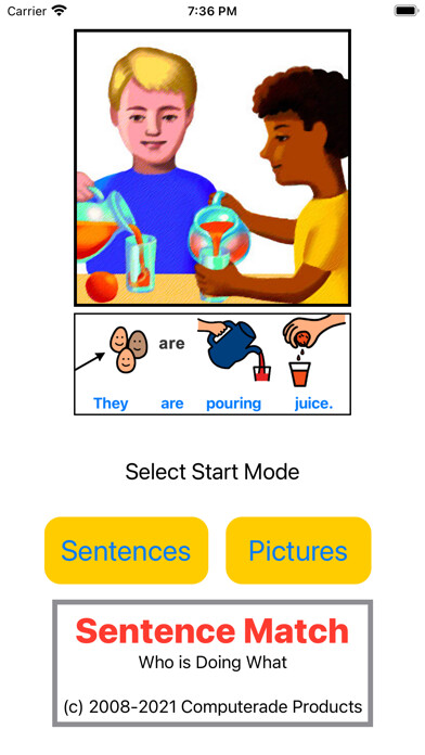 Emulate iPhone app Sentence Match: WHOisDOingWHAT using MyAndroid