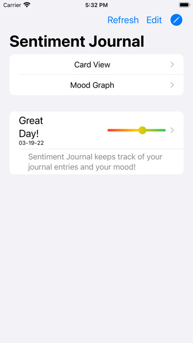 Emulate iPhone app Sentiment Journal using MyAndroid Emulate iPhone app Sentiment Journal using MyAndroid