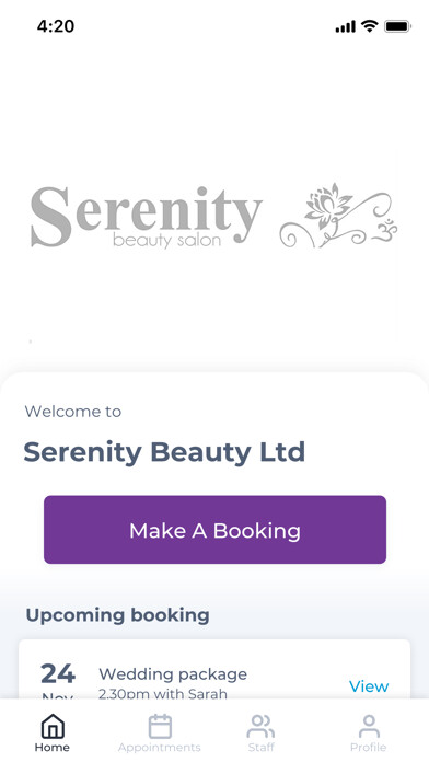 Emulate iPhone app Serenity Beauty Ltd using MyAndroid