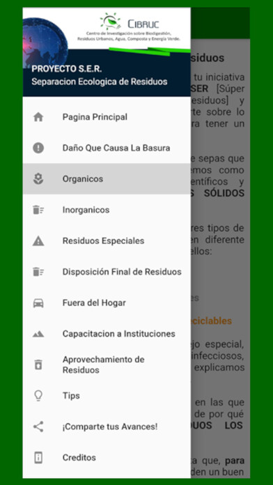 Emulate iPhone app S.E.R.: Separación de Residuos using MyAndroid Emulate iPhone app S.E.R.: Separación de Residuos using MyAndroid