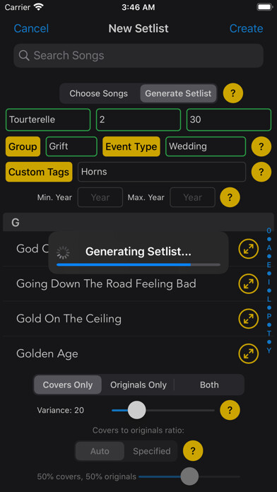 Emulate iPhone app Set Genie – Setlist Helper using MyAndroid