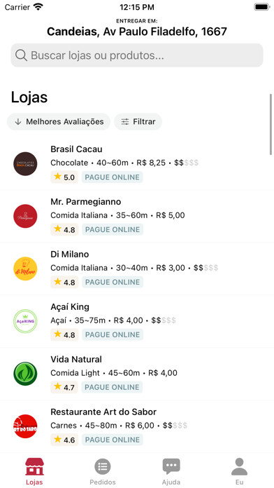 Emulate iPhone app SeuMenu - Delivery de Comida using MyAndroid