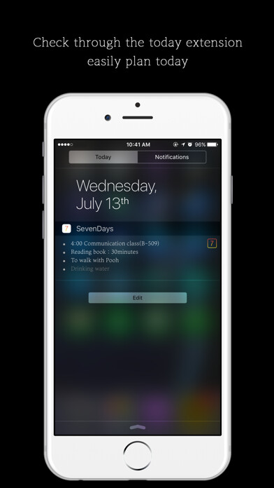 Emulate iPhone app SevenDays - Weekly Plan using MyAndroid