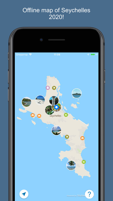 Emulate iPhone app Seychelles 2020 — offline map using MyAndroid