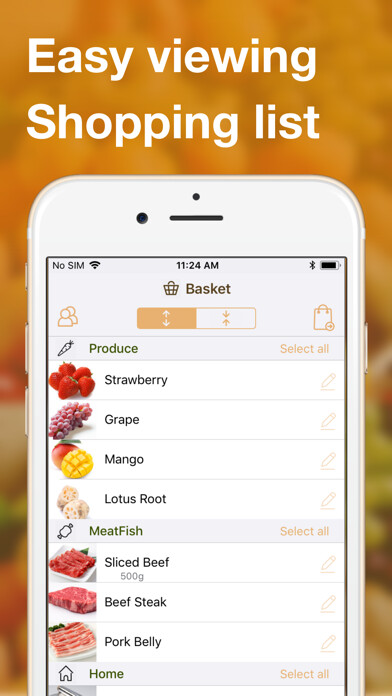 Emulate iPhone app Shared grocery lists plan app using MyAndroid