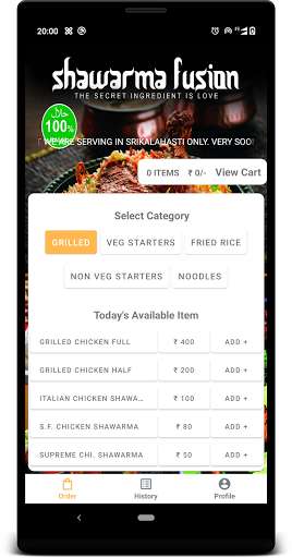 Run android online APK Shawarma Fusion - Order Online - Srikalahasti from MyAndroid or emulate Shawarma Fusion - Order Online - Srikalahasti using MyAndroid