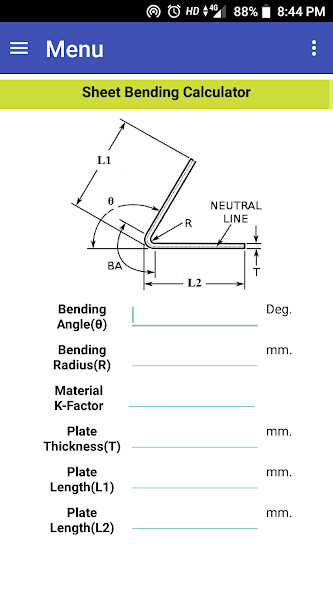 Emulate Android APK Sheet Bending Calculator Emulate Android APK Sheet Bending Calculator