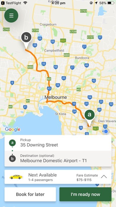Emulate iPhone app Shepparton Taxis using MyAndroid