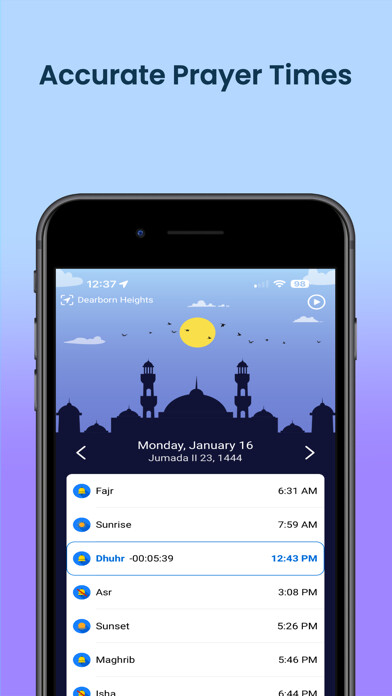 Emulate iPhone app Shia+: Adhan, Calendar, Qibla using MyAndroid