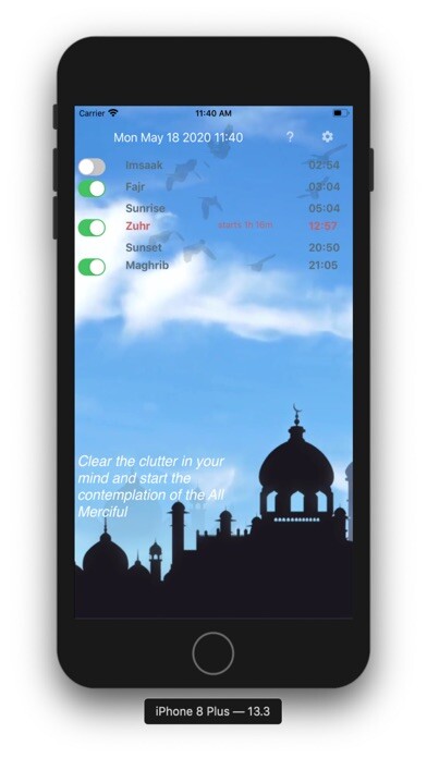 Emulate iPhone app Shia Prayer Salah Times using MyAndroid