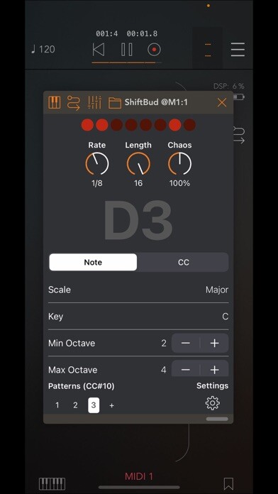 Emulate iPhone app ShiftBud Generative MIDI AUv3 using MyAndroid