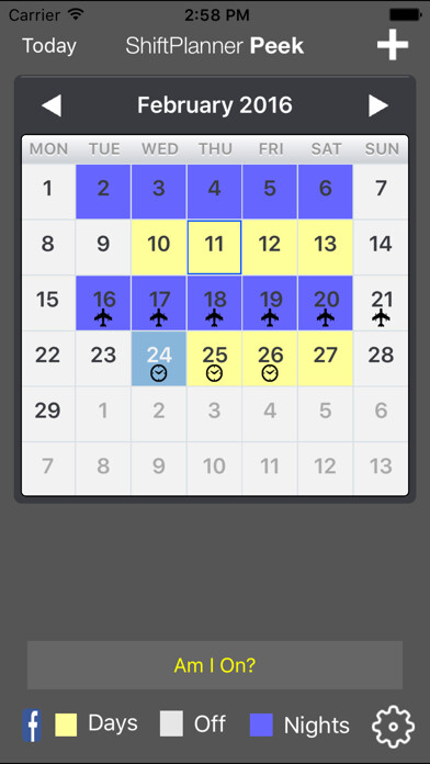 Emulate iPhone app ShiftPlanner Peek using MyAndroid