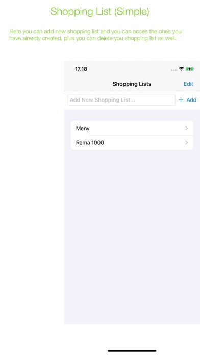 Emulate iPhone app Shopping List (Simple) using MyAndroid