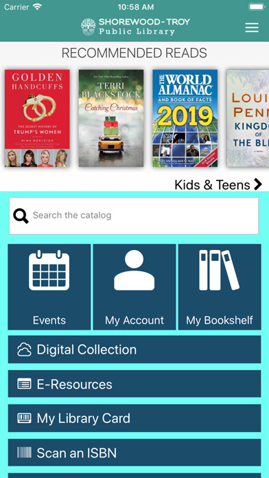 Emulate iPhone app Shorewood-Troy Public Library using MyAndroid