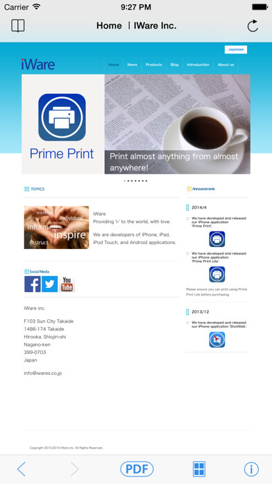Emulate iPhone app ShotWeb: Web to PDF using MyAndroid