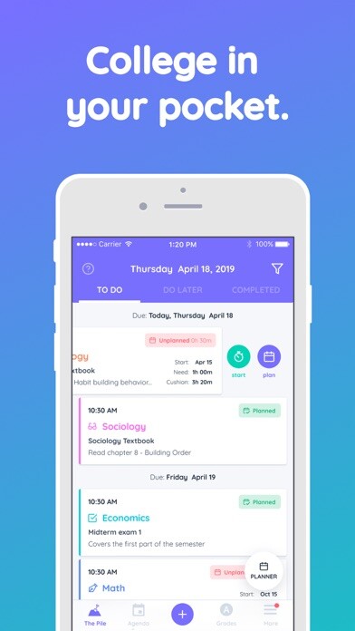 Emulate iPhone app Shovel - Study Planner using MyAndroid