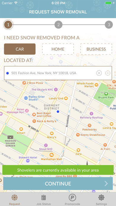 Emulate iPhone app Shovler: Snow Removal OnDemand using MyAndroid