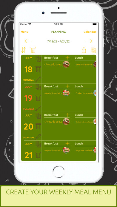 Emulate iPhone app SiChef - Menu planner using MyAndroid