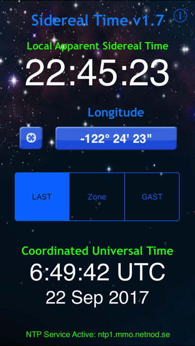Emulate iPhone app Sidereal Time using MyAndroid