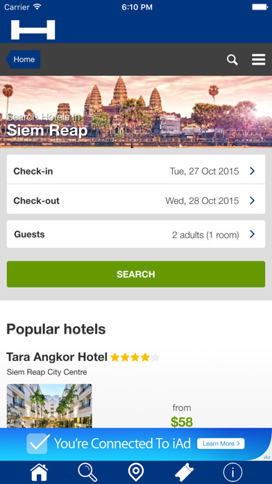 Emulate iPhone app Siem Reap Hotels + Compare and Booking Hotel for Tonight with map and travel tour using MyAndroid
