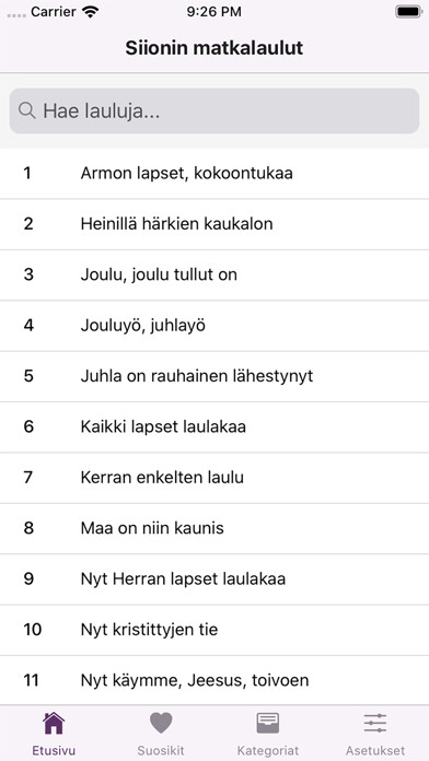 Emulate iPhone app Siionin matkalaulut using MyAndroid