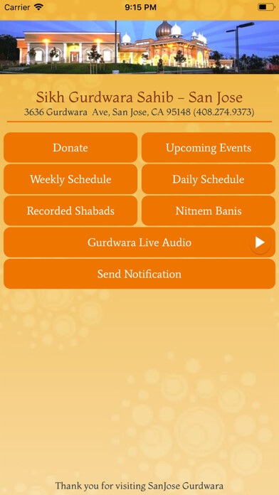 Emulate iPhone app Sikh Gurdwara Sahib -San Jose using MyAndroid