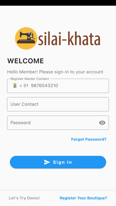 Emulate iPhone app Silai Khata using MyAndroid