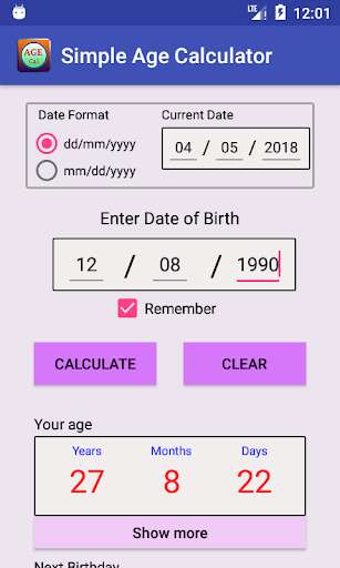 Run android online APK Simple Age Calculator - age by date of birth from MyAndroid or emulate Simple Age Calculator - age by date of birth using MyAndroid