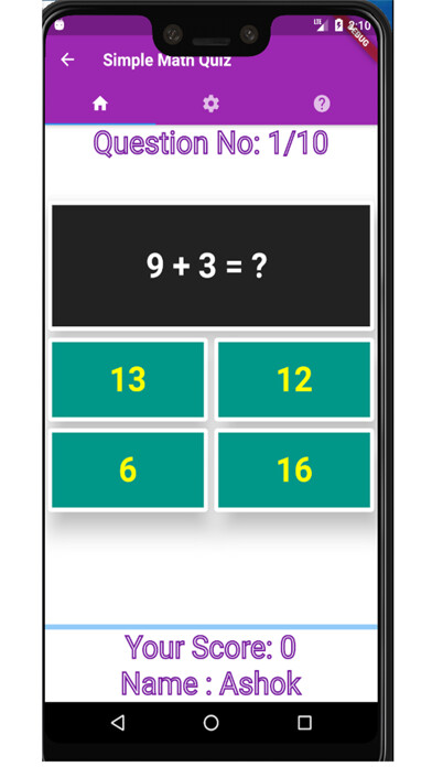 Emulate iPhone app Simple Math Quiz using MyAndroid