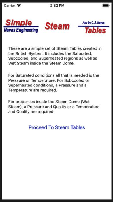 Emulate iPhone app Simple Steam Tables using MyAndroid