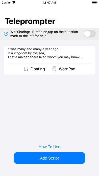 Emulate iPhone app Simple Teleprompter using MyAndroid