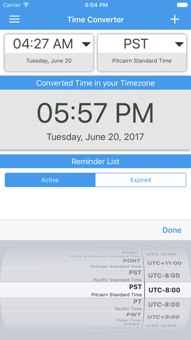 Emulate iPhone app Simple Timezone Converter using MyAndroid