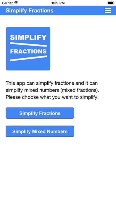 Emulate iPhone app Simplify Fractions using MyAndroid