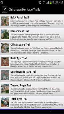 Emulate Android APK Singapore Heritage on foot