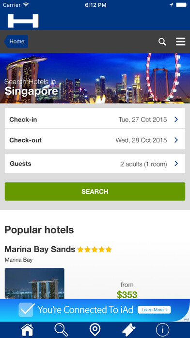 Emulate iPhone app Singapore Hotels + Compare and Booking Hotel for Tonight with map and travel tour using MyAndroid
