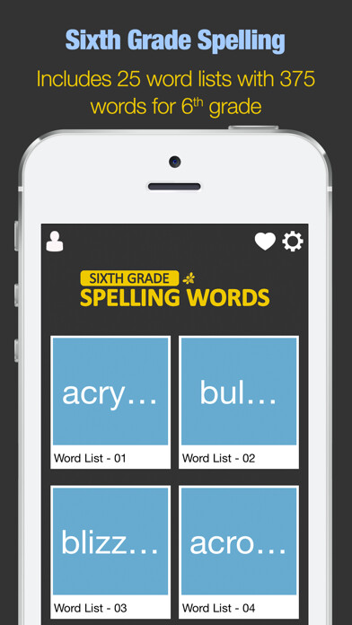 Emulate iPhone app Sixth Grade Spelling Words using MyAndroid