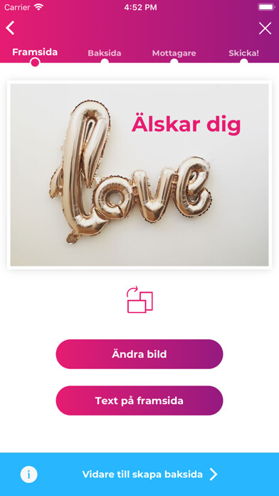 Emulate iPhone app Skicka Vykort by Cardly using MyAndroid