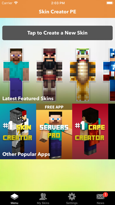 Emulate iPhone app Skin Creator PE for Minecraft using MyAndroid