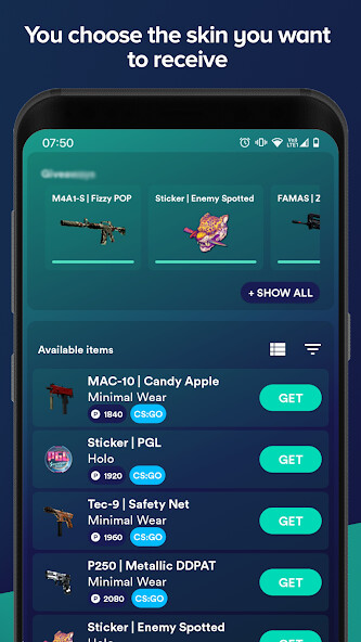 Run android online APK Skinlion: Get CS:GO Skins from MyAndroid or emulate Skinlion: Get CS:GO Skins using MyAndroid