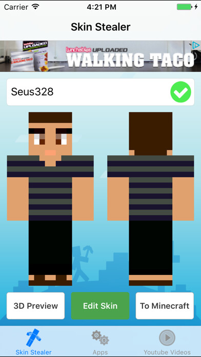 Emulate iPhone app Skin Stealer for Minecraft Game Textures Skins using MyAndroid Emulate iPhone app Skin Stealer for Minecraft Game Textures Skins using MyAndroid