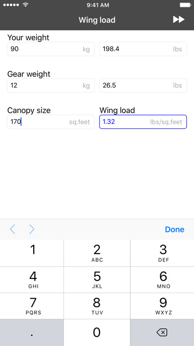 Emulate iPhone app Skydiving Wing Load using MyAndroid Emulate iPhone app Skydiving Wing Load using MyAndroid