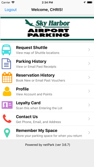 Emulate iPhone app Skyharbor Airport Parking using MyAndroid