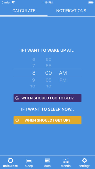 Emulate iPhone app Sleep Calculator Pro using MyAndroid
